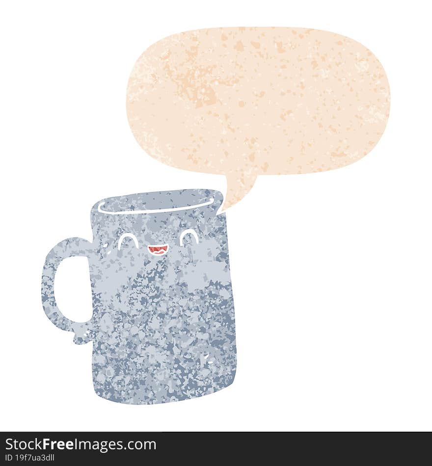 Cartoon Mug And Speech Bubble In Retro Textured Style