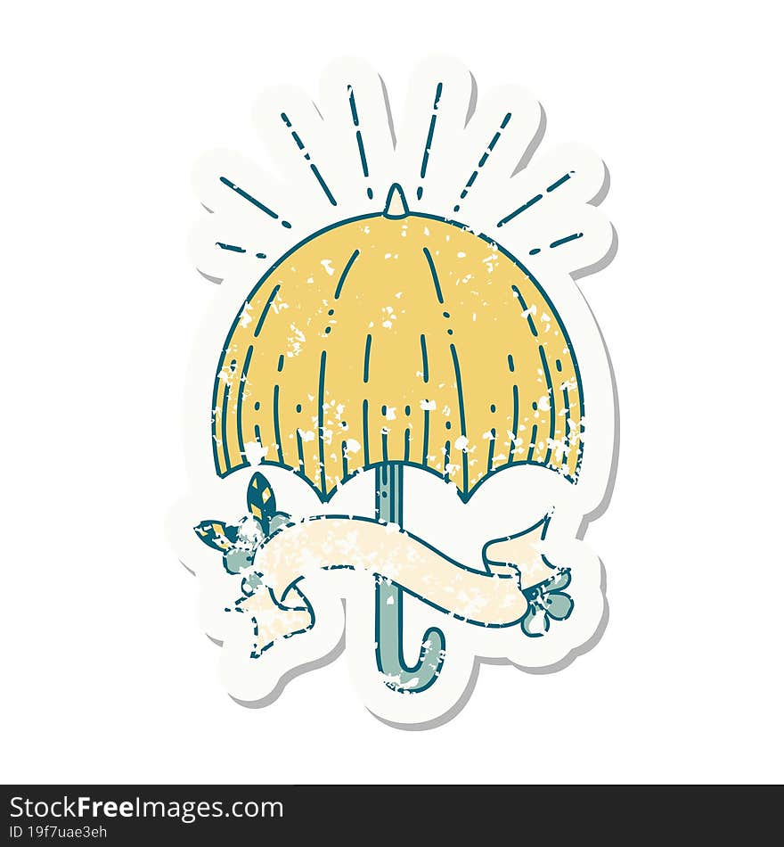 grunge sticker of tattoo style open umbrella