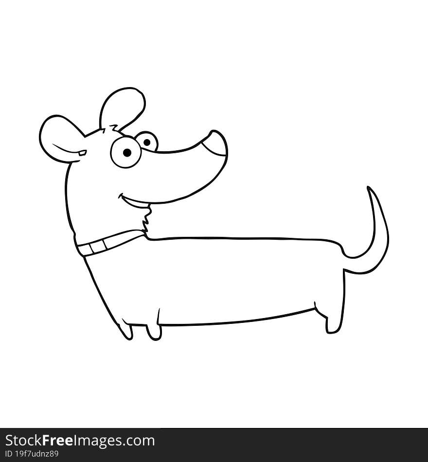 freehand drawn black and white cartoon happy dog