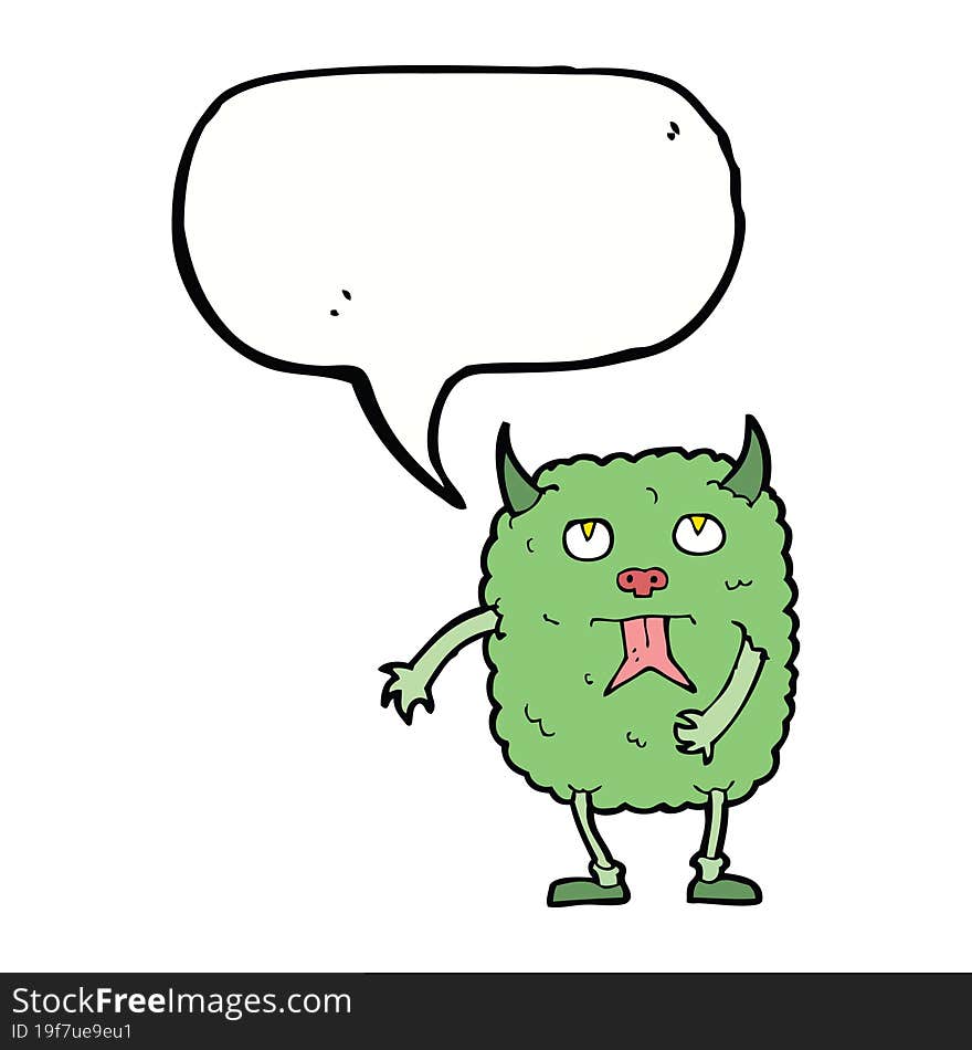 funny cartoon monster with speech bubble