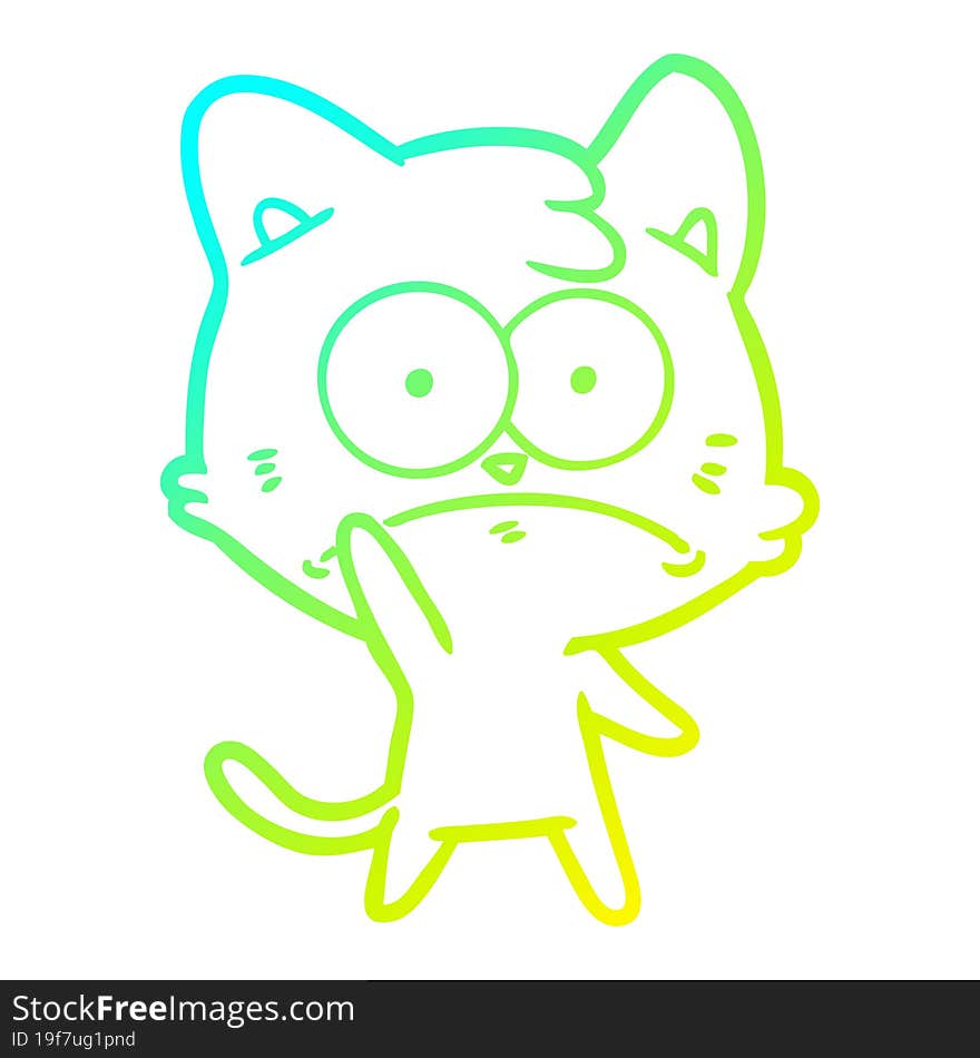 Cold Gradient Line Drawing Cartoon Nervous Cat