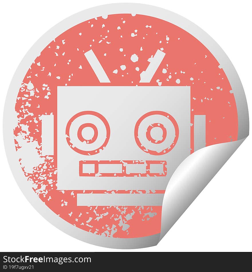 distressed circular peeling sticker symbol robot head