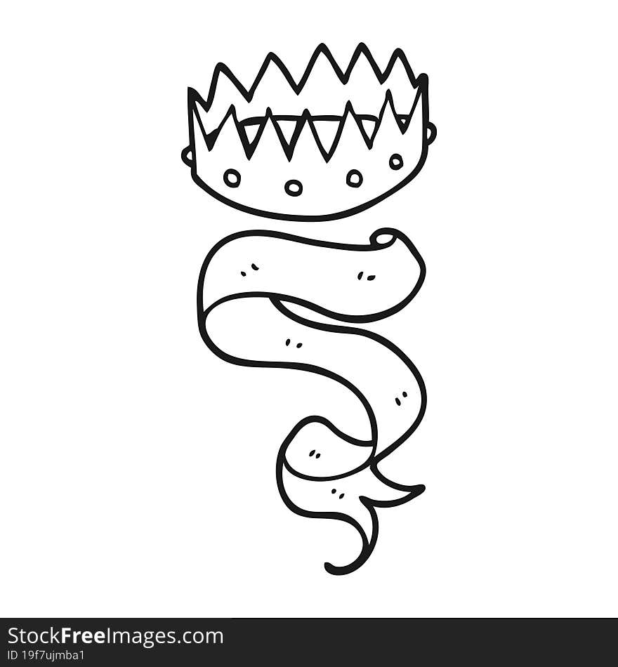 black and white cartoon crown and scroll