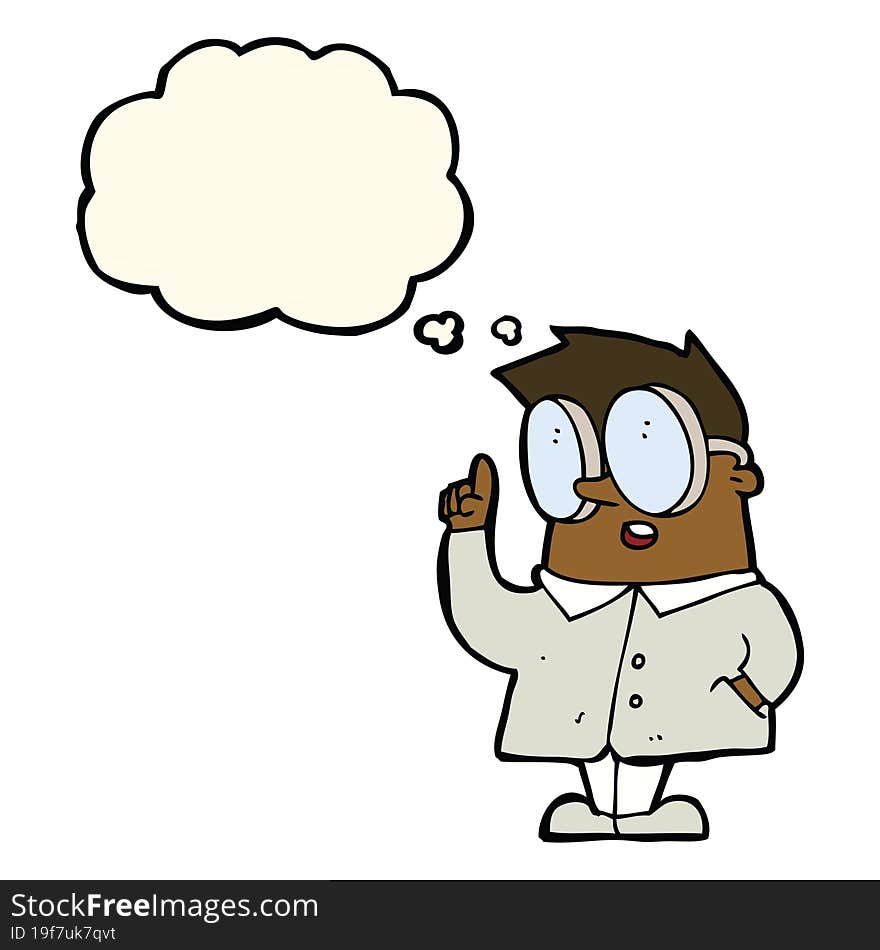 cartoon scientist with thought bubble