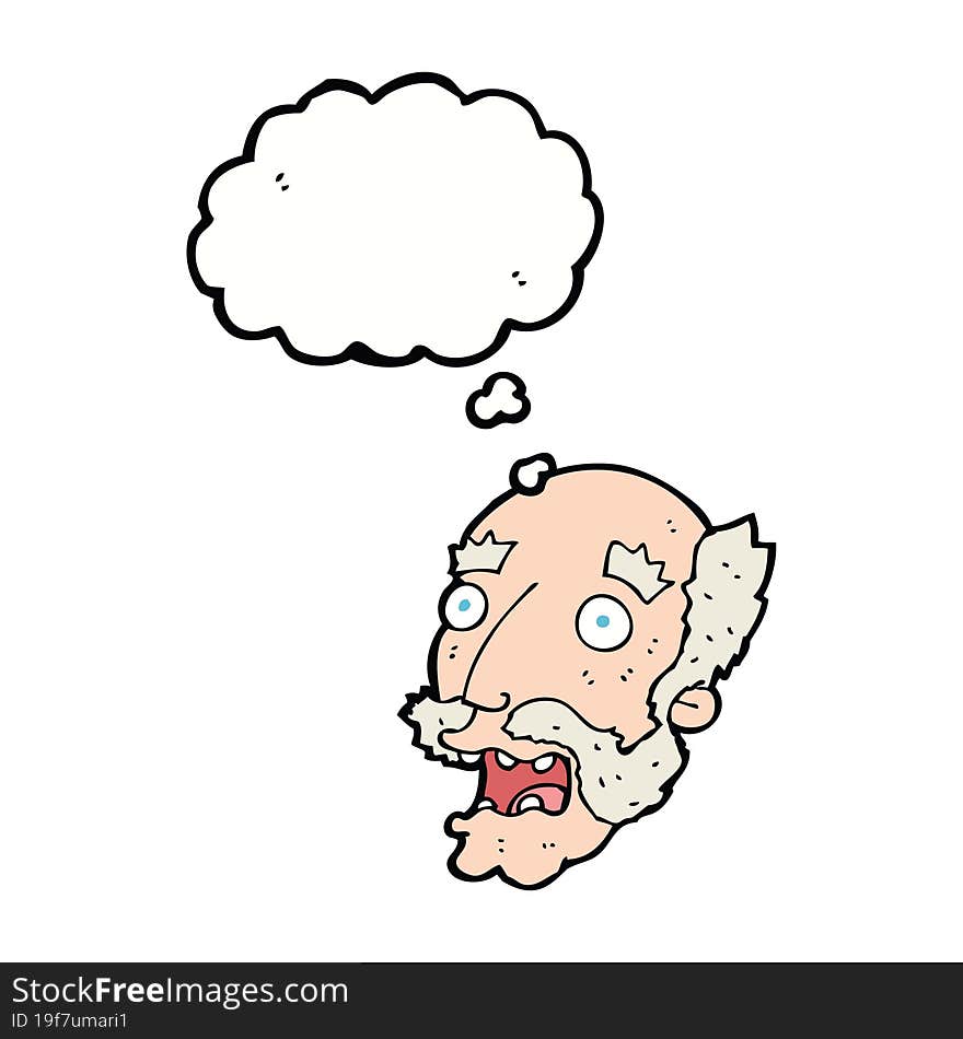 cartoon shocked old man with thought bubble