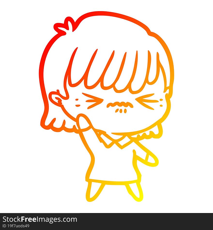 warm gradient line drawing annoyed cartoon girl