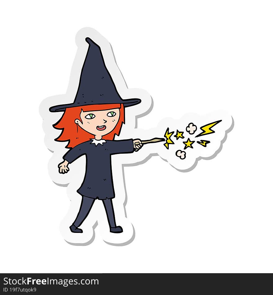 sticker of a cartoon witch girl casting spell