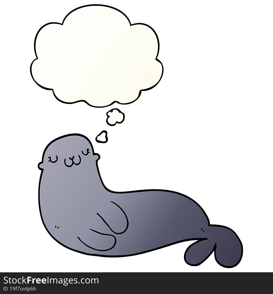 cute cartoon seal and thought bubble in smooth gradient style