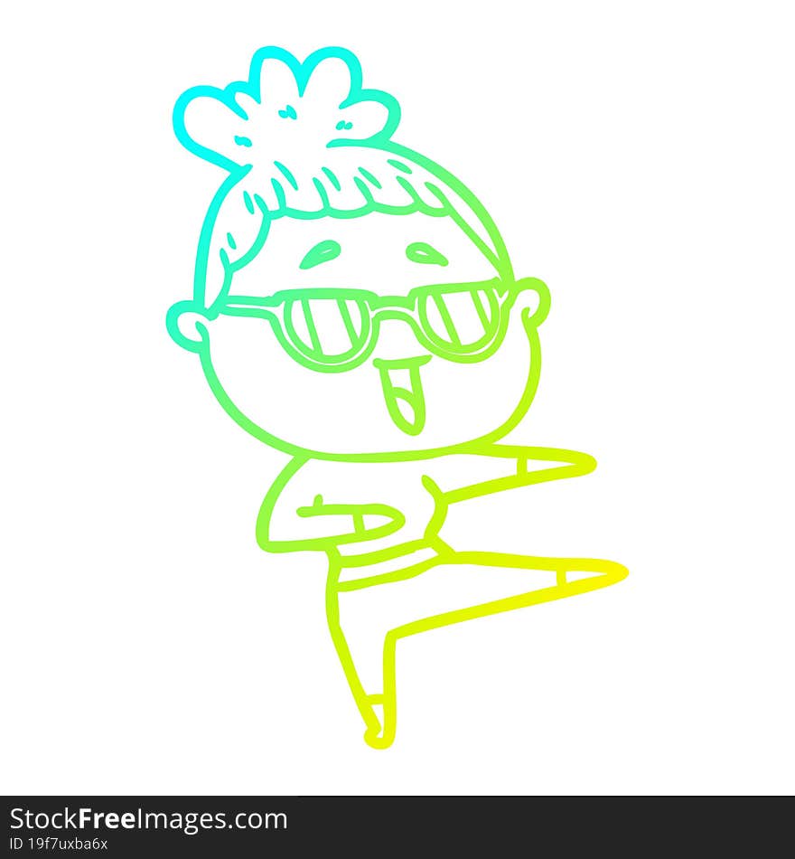 cold gradient line drawing cartoon happy woman wearing spectacles