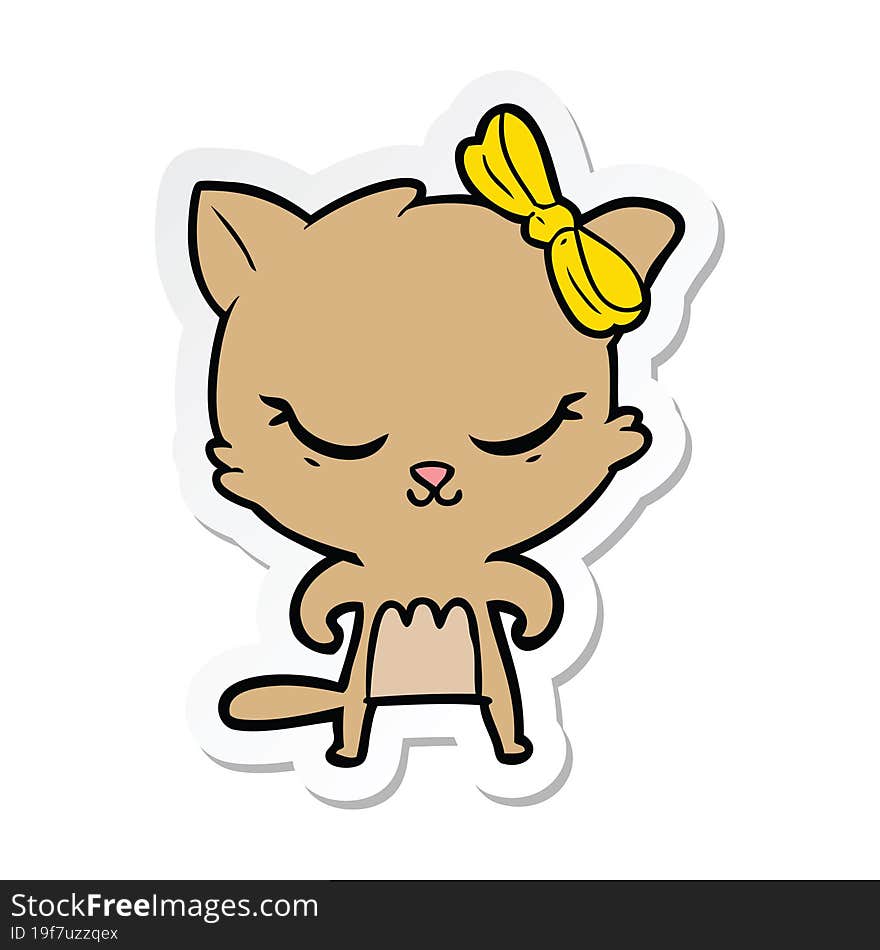 sticker of a cute cartoon cat with bow