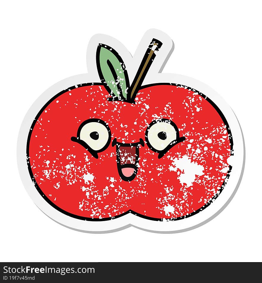 distressed sticker of a cute cartoon red apple