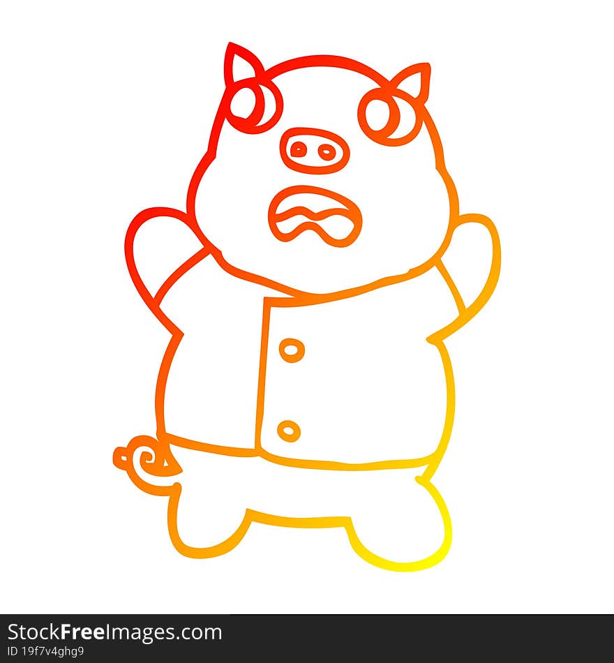 warm gradient line drawing cartoon funny pig