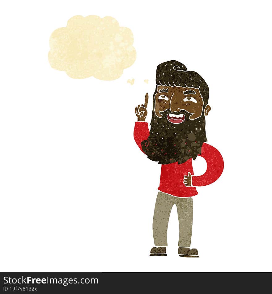 Cartoon Happy Bearded Man With Idea With Thought Bubble