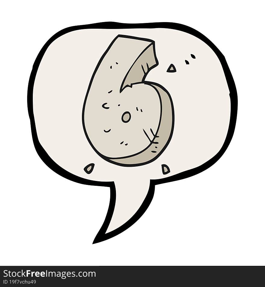 freehand drawn speech bubble cartoon stone number six