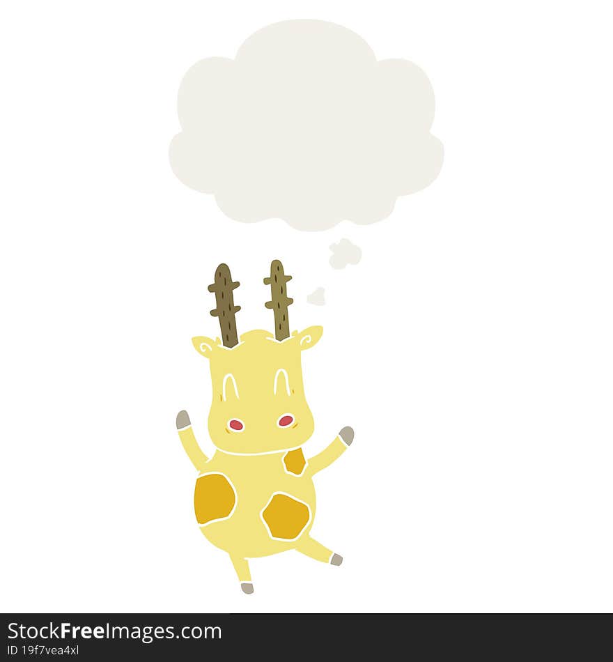 cute cartoon giraffe with thought bubble in retro style