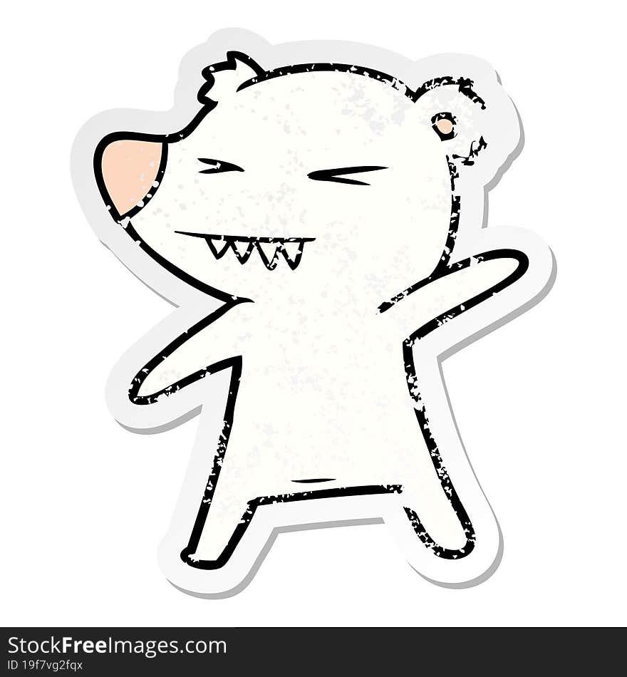 distressed sticker of a angry polar bear cartoon