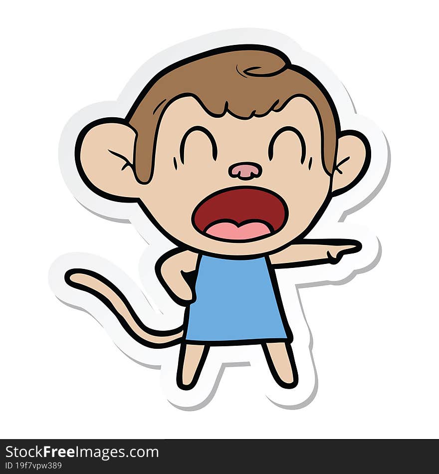 sticker of a shouting cartoon monkey pointing