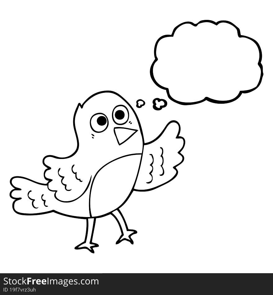 freehand drawn thought bubble cartoon bird