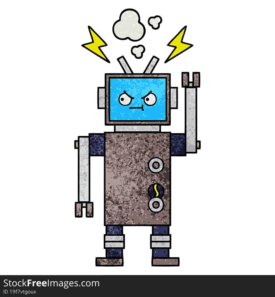 retro grunge texture cartoon of a robot