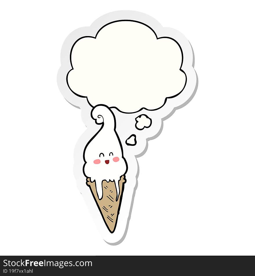 cartoon ice cream and thought bubble as a printed sticker