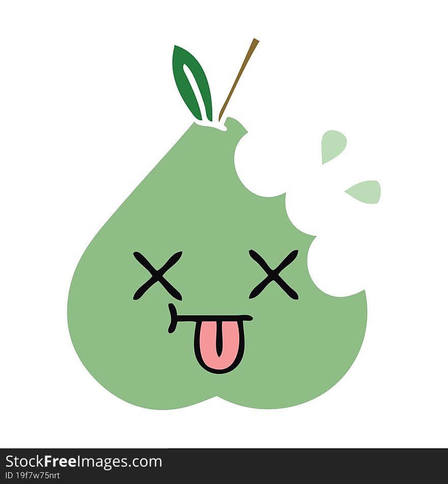 flat color retro cartoon of a green pear