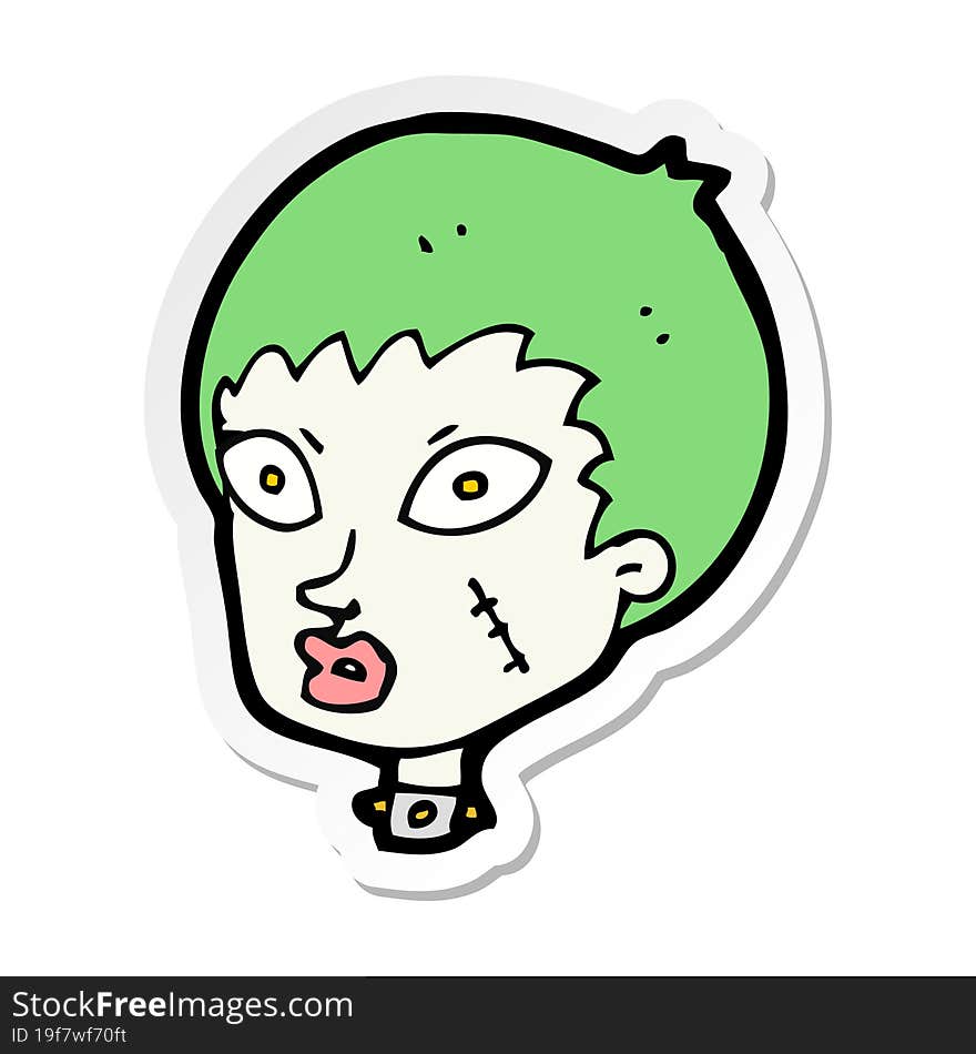 sticker of a cartoon female zombie head