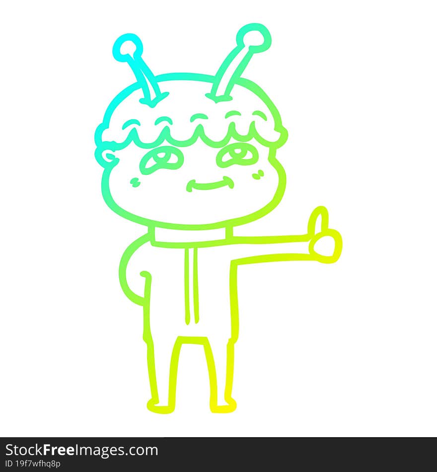 cold gradient line drawing friendly cartoon spaceman