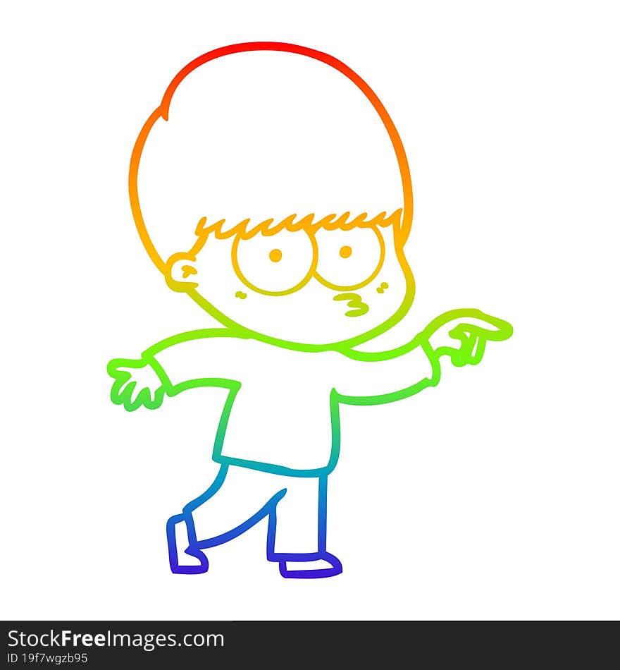 Rainbow Gradient Line Drawing Nervous Cartoon Boy