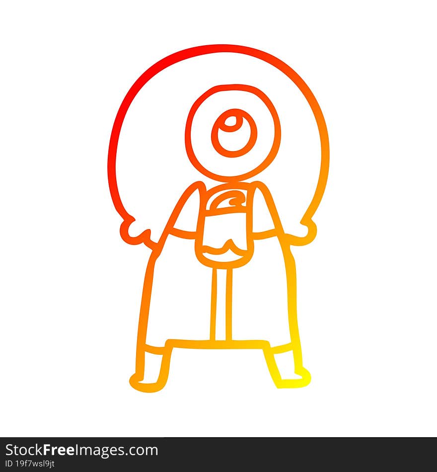 warm gradient line drawing cartoon cyclops alien spaceman