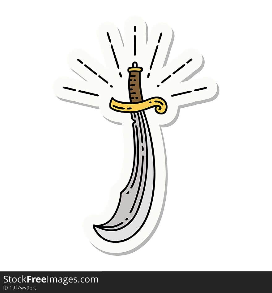 sticker of tattoo style scimitar sword