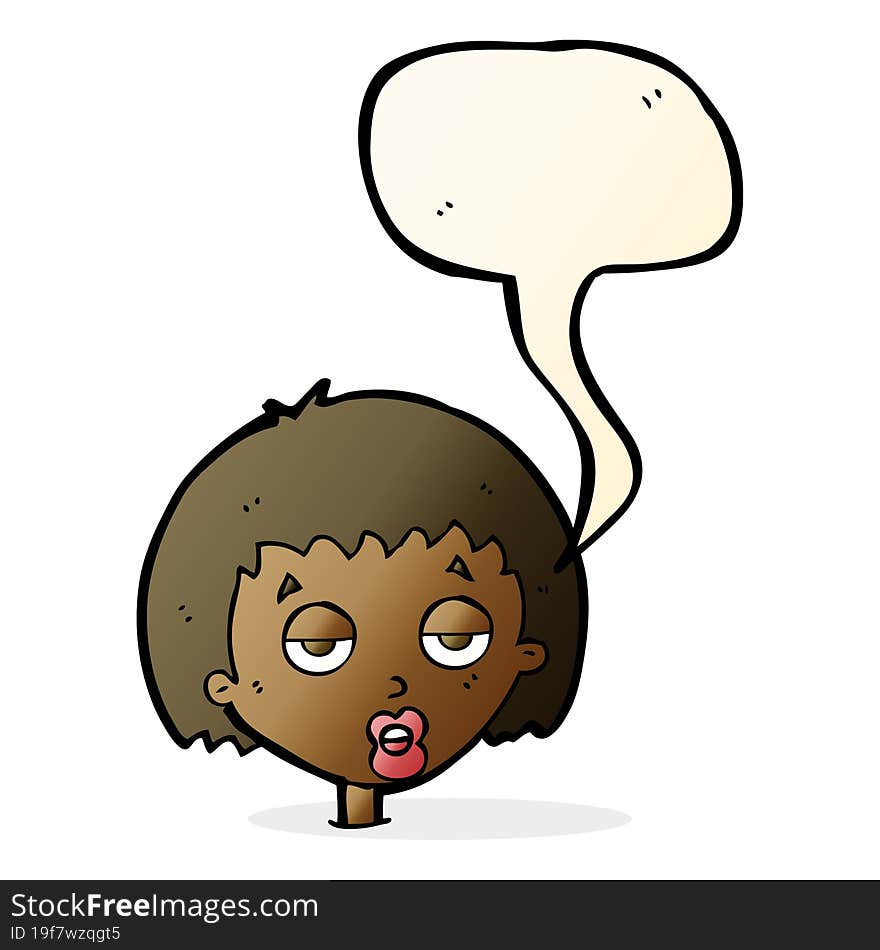 Cartoon Bored Woman With Speech Bubble