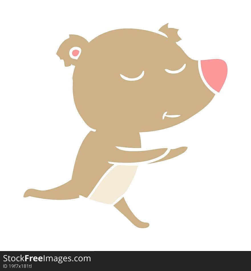 happy flat color style cartoon bear running