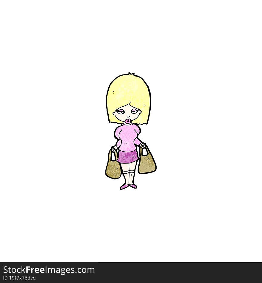 cartoon blond woman with shopping bags