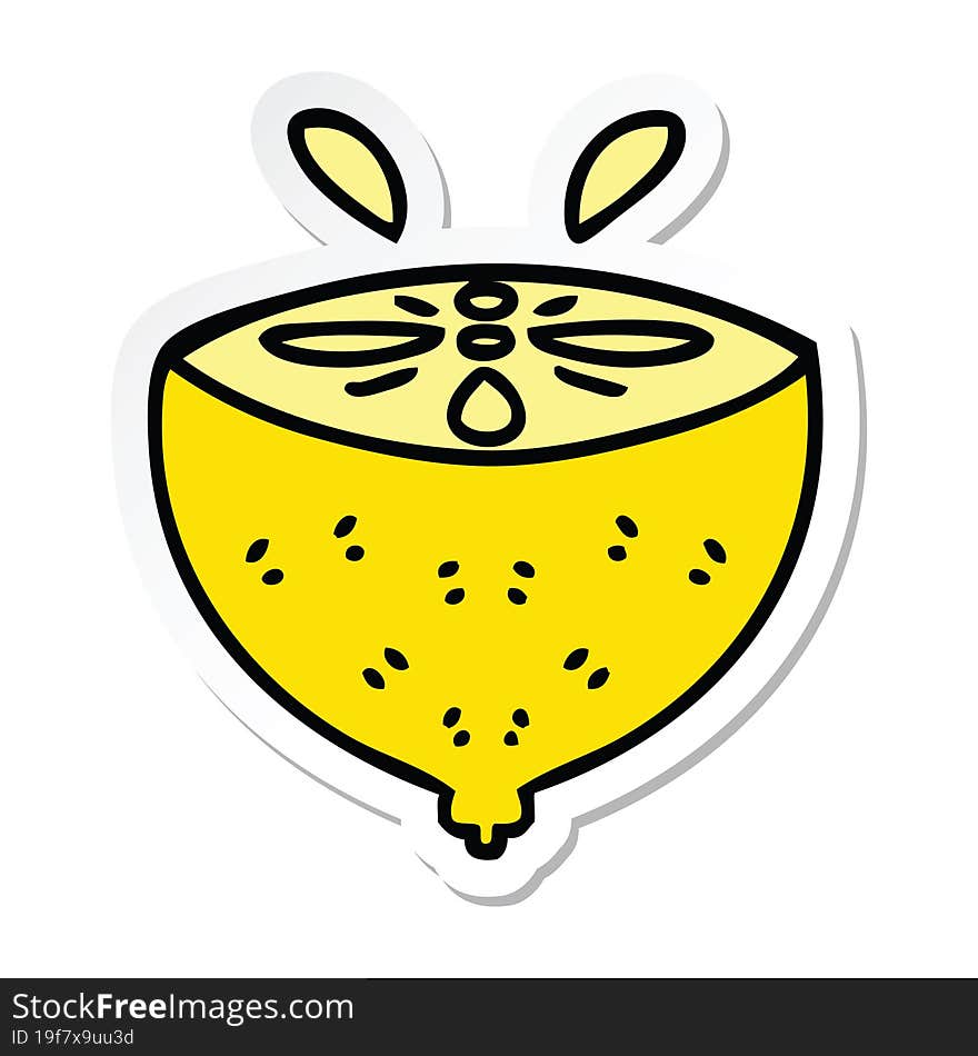 Sticker Of A Quirky Hand Drawn Cartoon Lemon