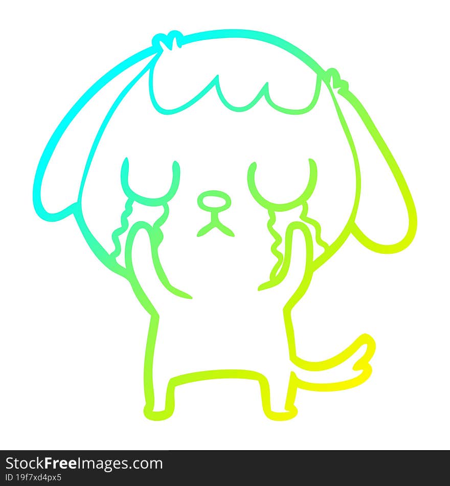 Cold Gradient Line Drawing Cute Cartoon Dog Crying