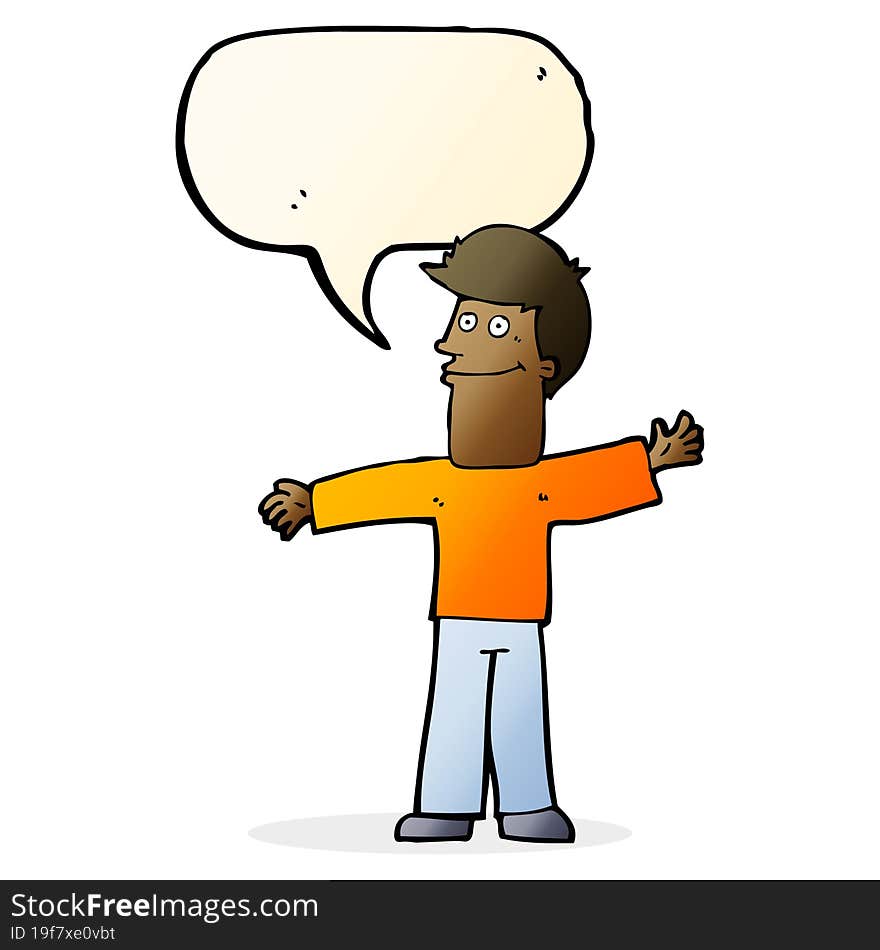 Cartoon Happy Man With Speech Bubble