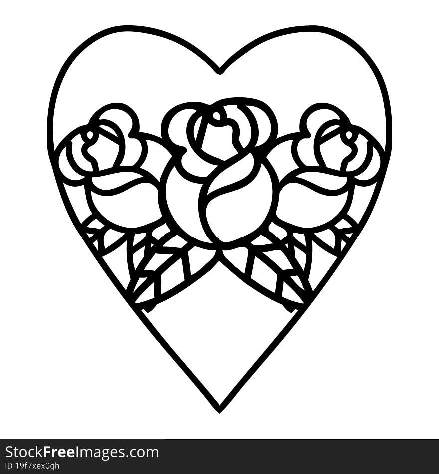 black line tattoo of a heart and flowers