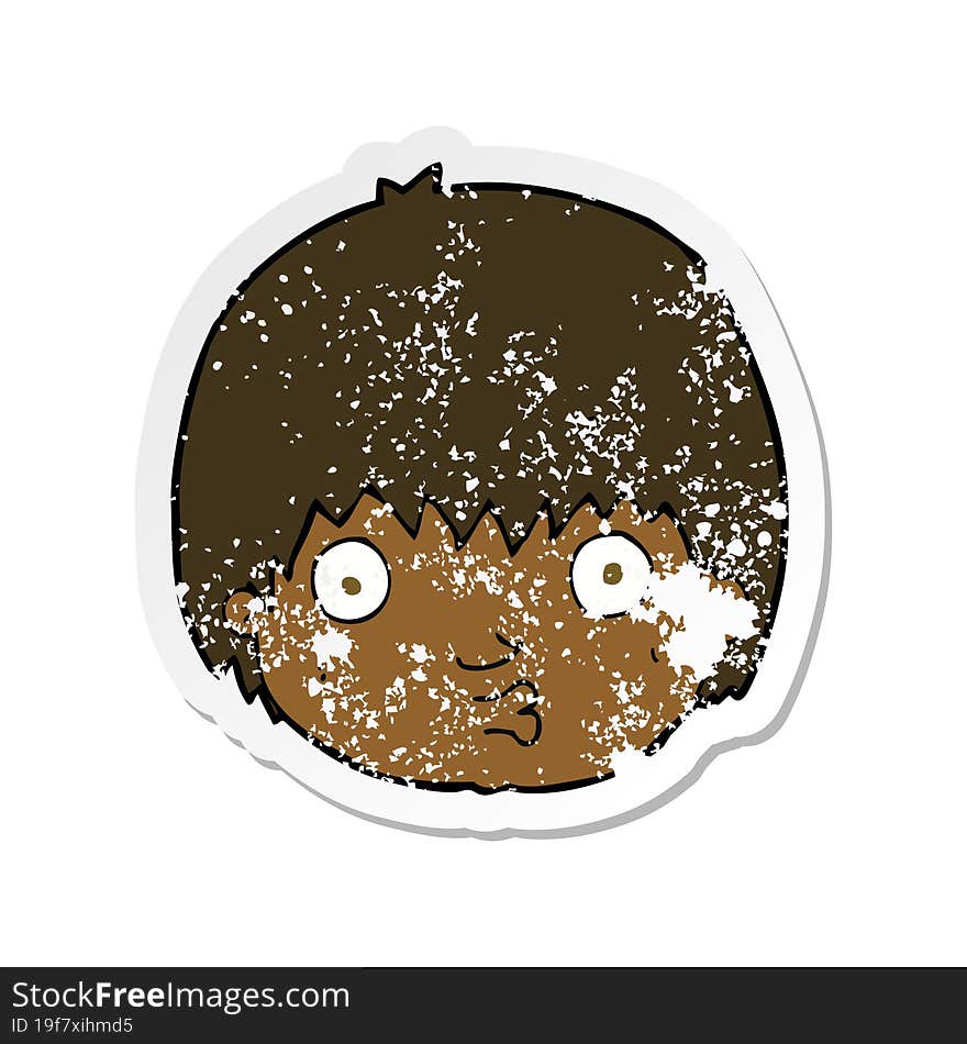 Retro Distressed Sticker Of A Cartoon Curious Boy