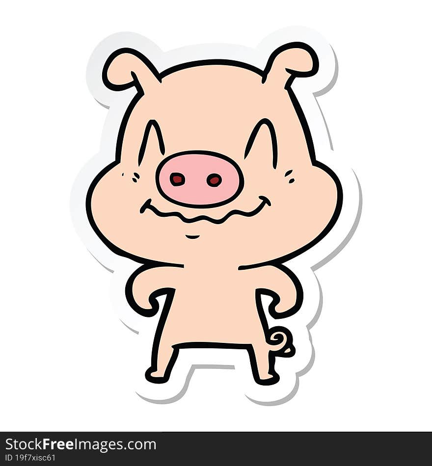 sticker of a nervous cartoon pig