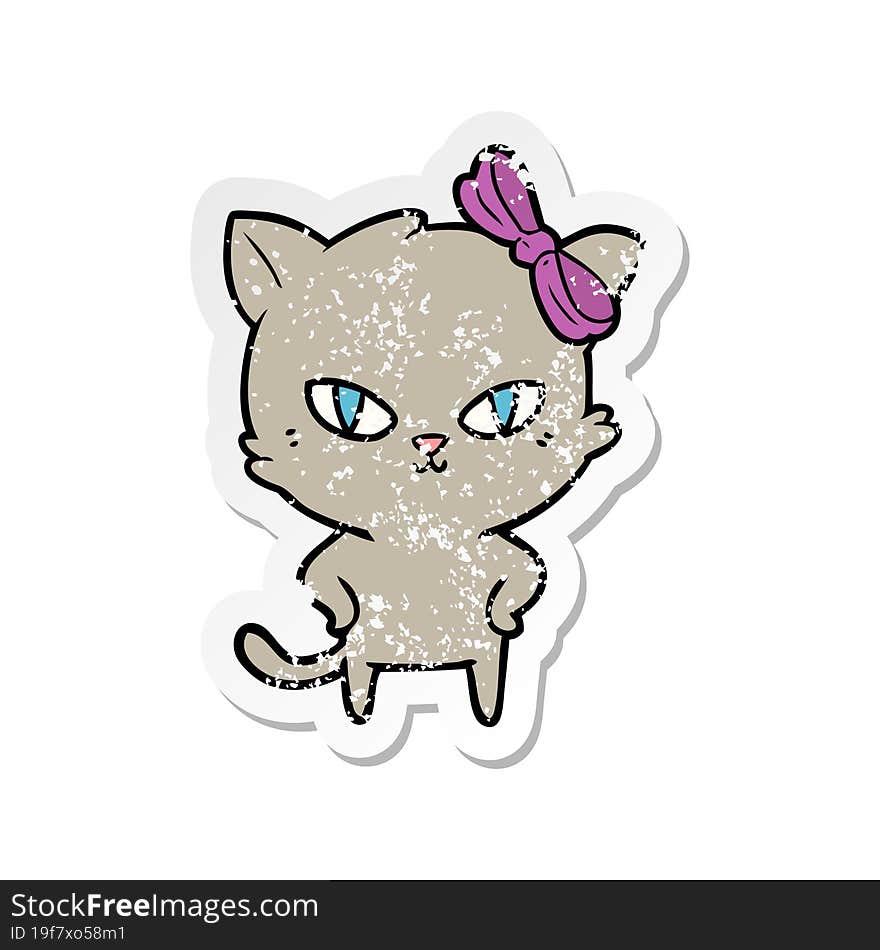 Distressed Sticker Of A Cute Cartoon Cat