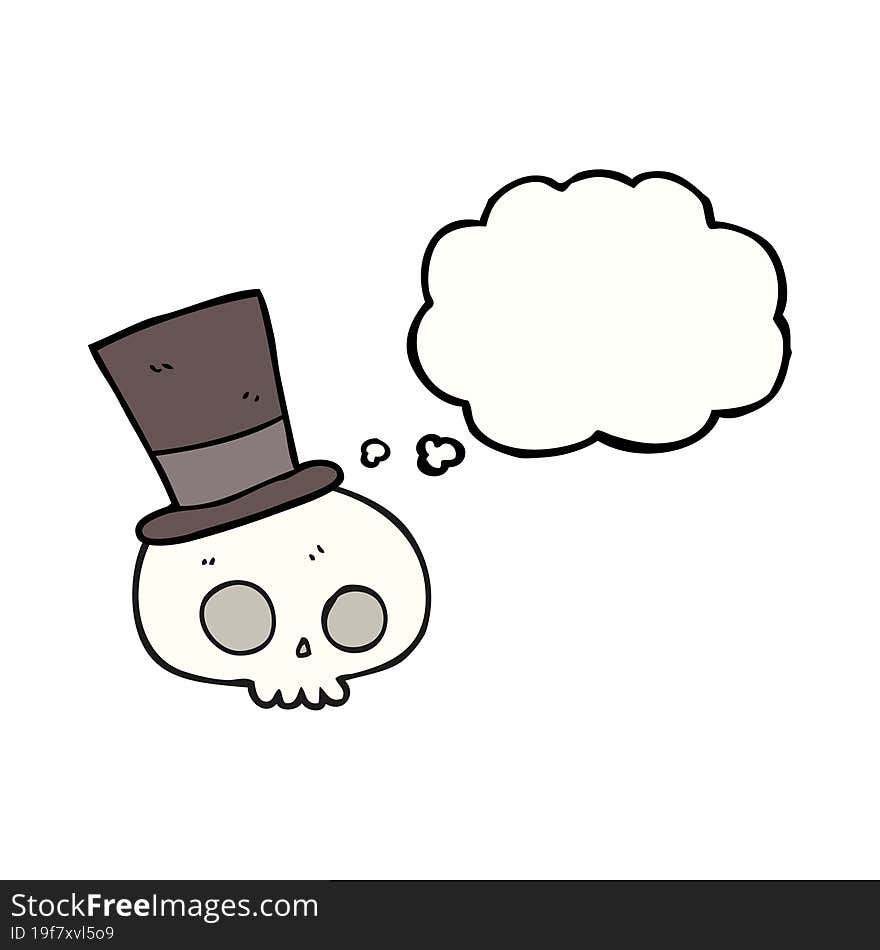 thought bubble cartoon skull wearing top hat