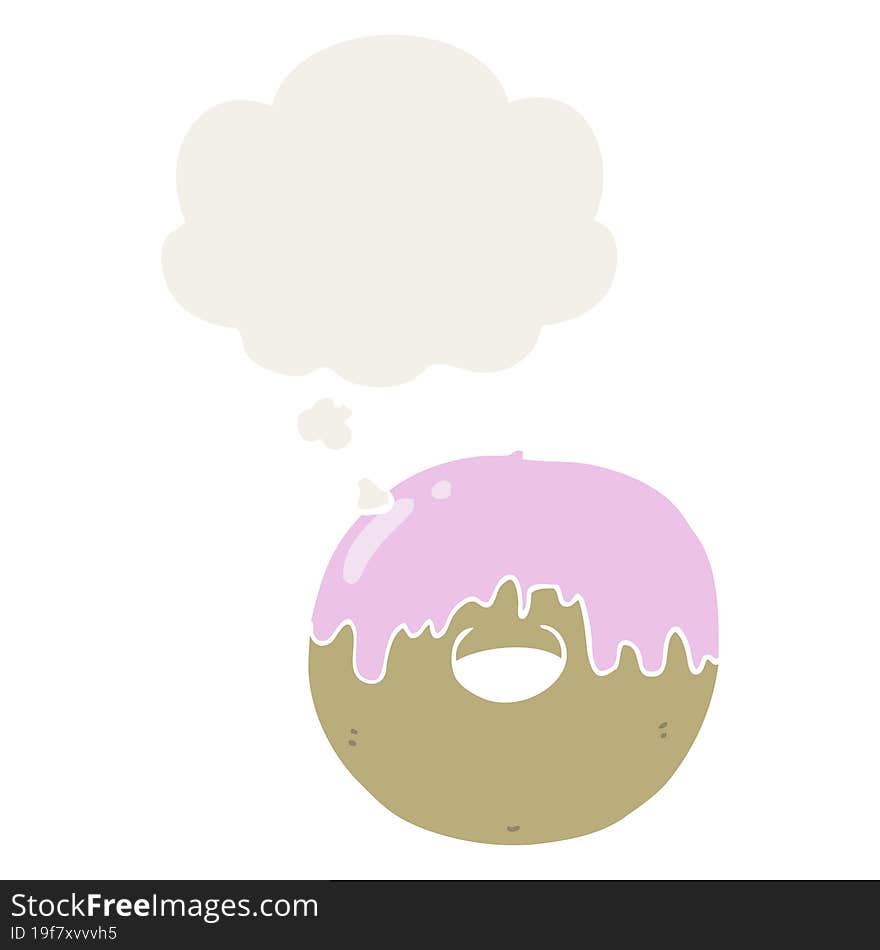 cartoon donut and thought bubble in retro style