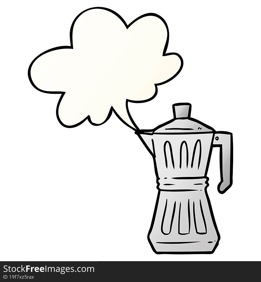 cartoon espresso maker and speech bubble in smooth gradient style