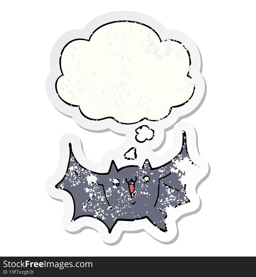 Cartoon Happy Vampire Bat And Thought Bubble As A Distressed Worn Sticker