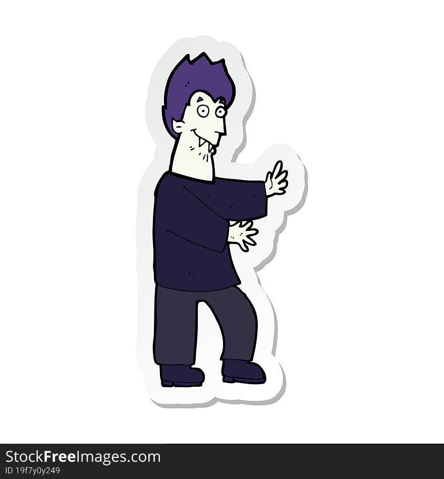 sticker of a cartoon vampire waving hands