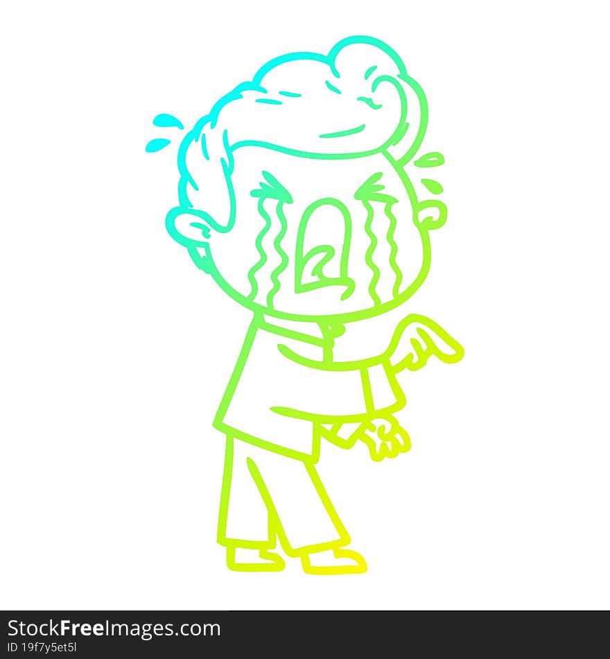 cold gradient line drawing of a cartoon crying man