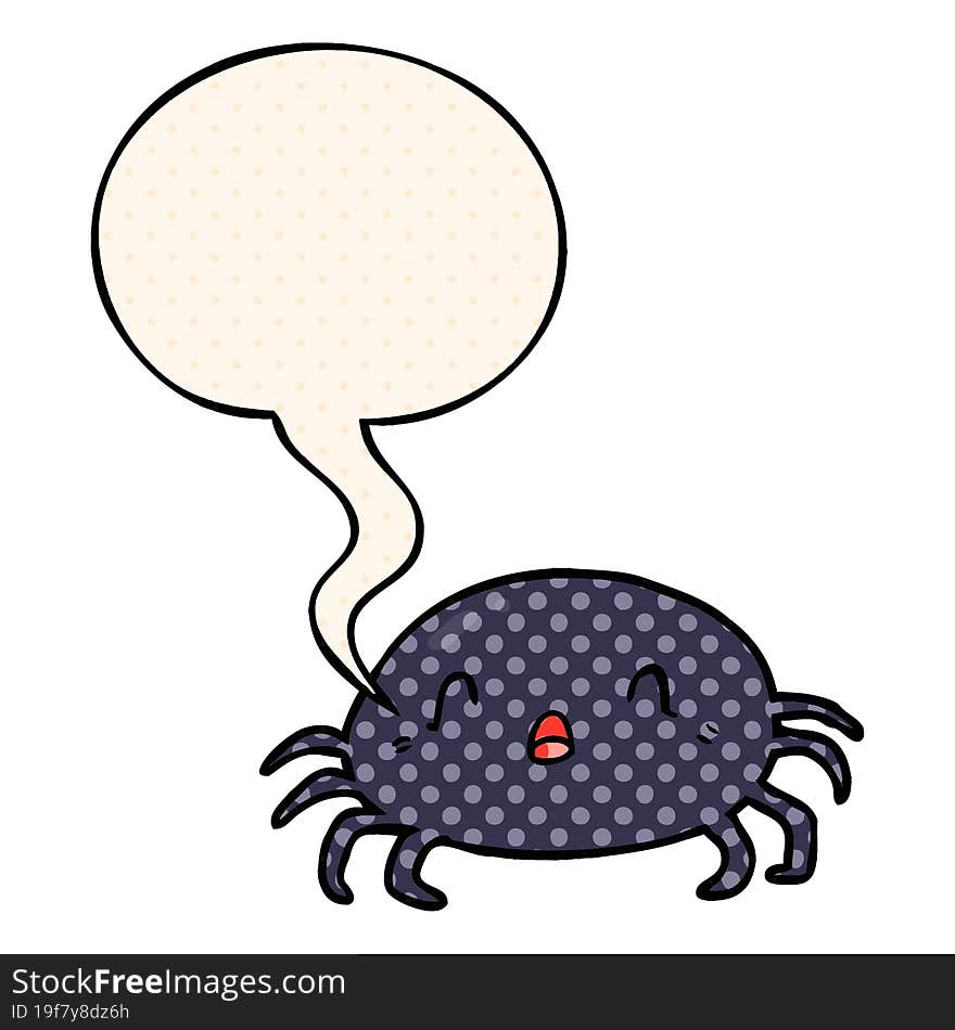 cartoon halloween spider and speech bubble in comic book style