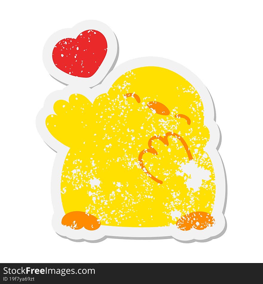 Cute Baby Bird With Love Heart Grunge Sticker