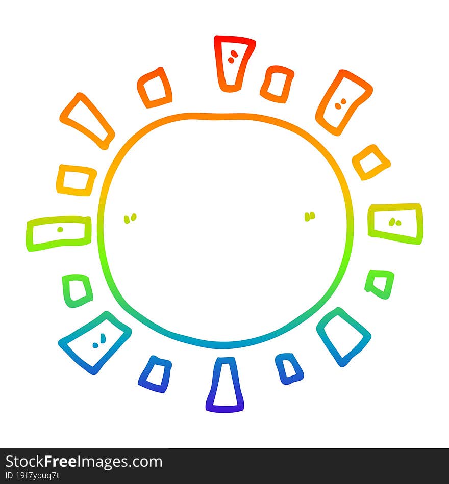 Rainbow Gradient Line Drawing Cartoon Sun