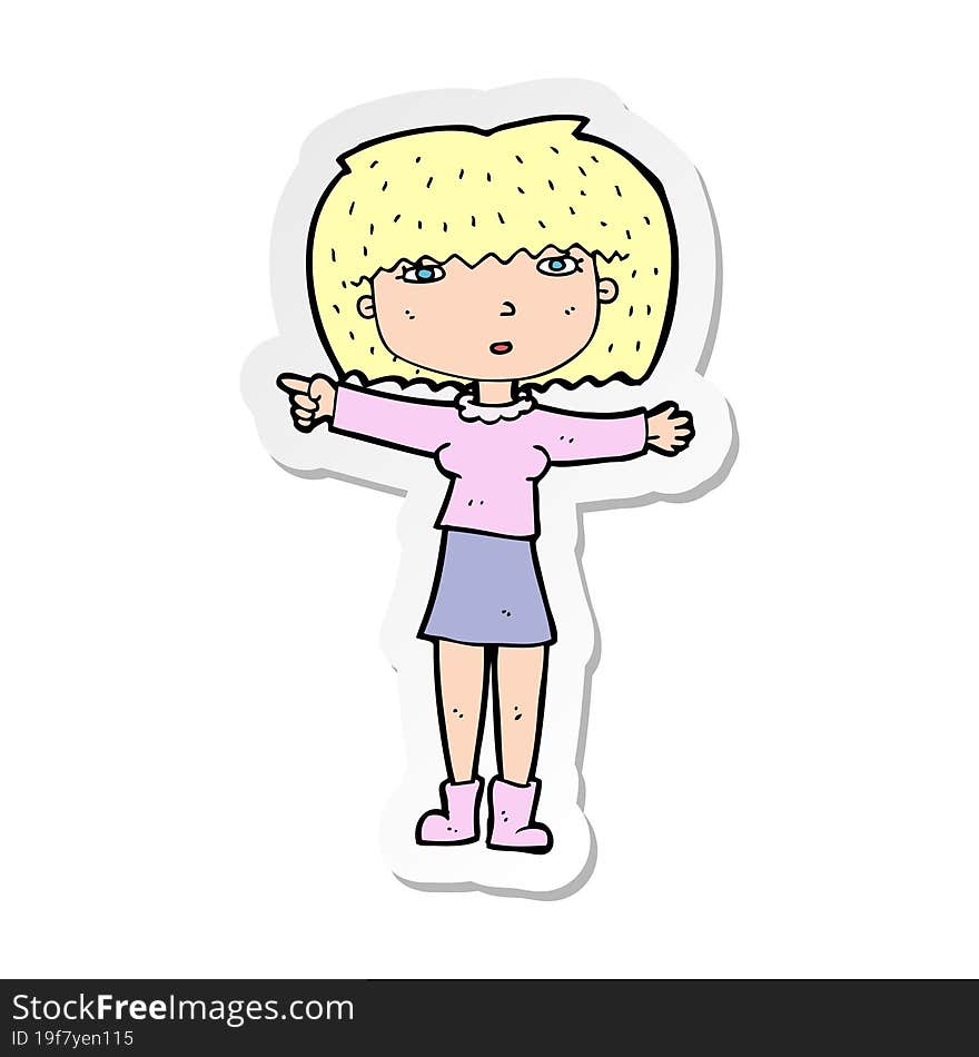 sticker of a cartoon girl pointing